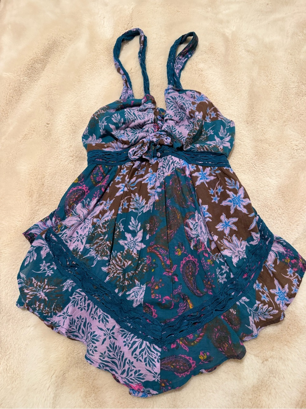 Free People Floral Maxi Dress in Teal, Lavender & Brown